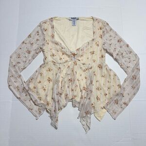 RSQ Cream Floral Blouse with Long Sleeves